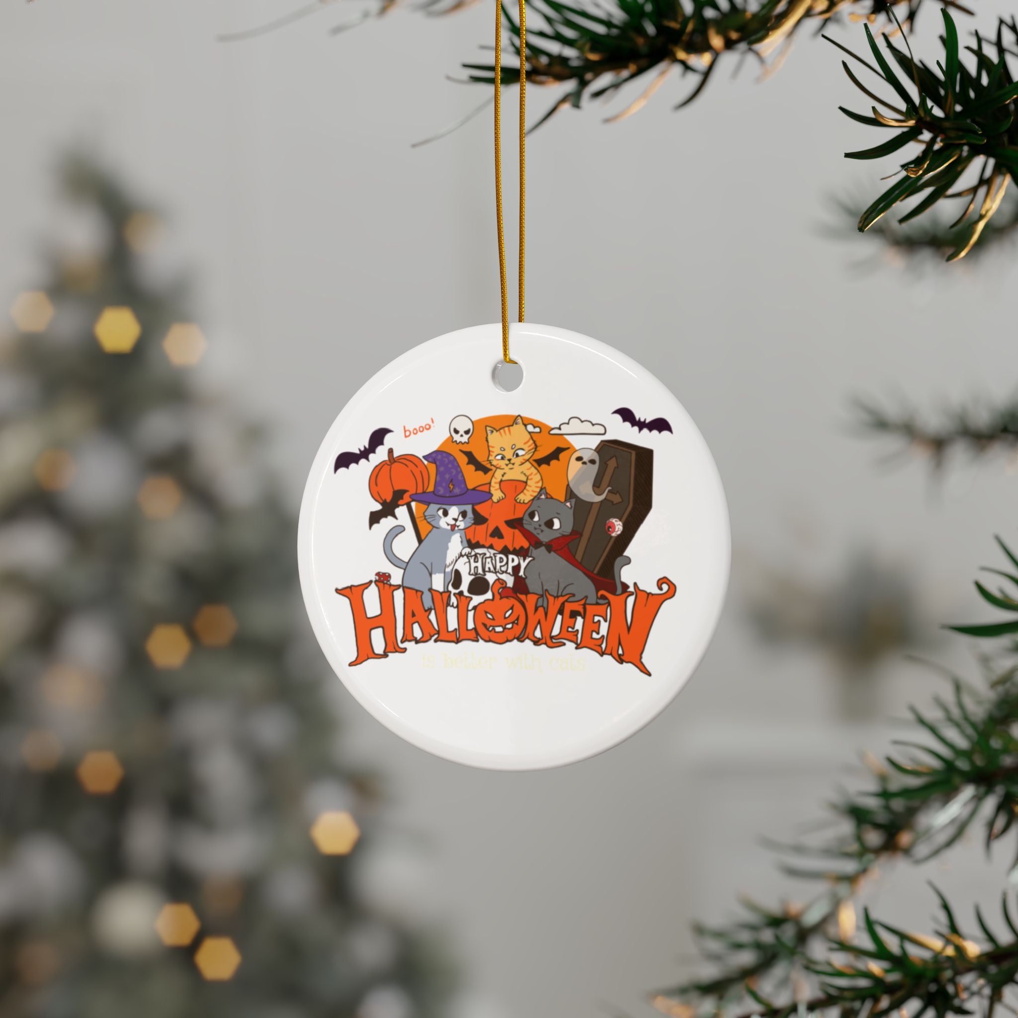 Halloween is Better with Cats | Ceramic Ornaments